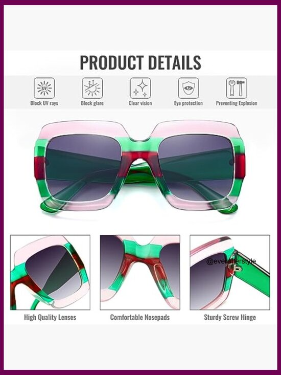 Oversized Square Sunglasses UV400 Protection Retro Modern Style